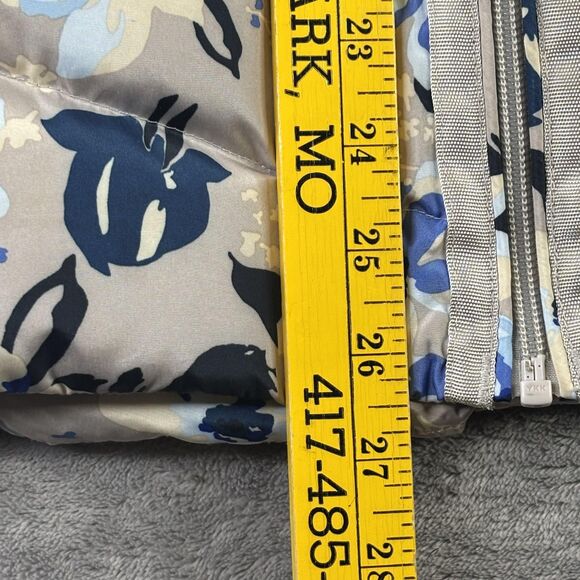 Lands' End Vest Womens Large Tall Floral Puffer Down Beige Blue Zip Pockets - Picture 10 of 13